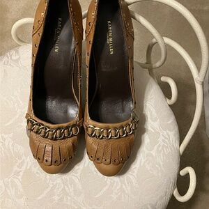 Karen Millen High Heeled Tan Shoes With Narrow Heel